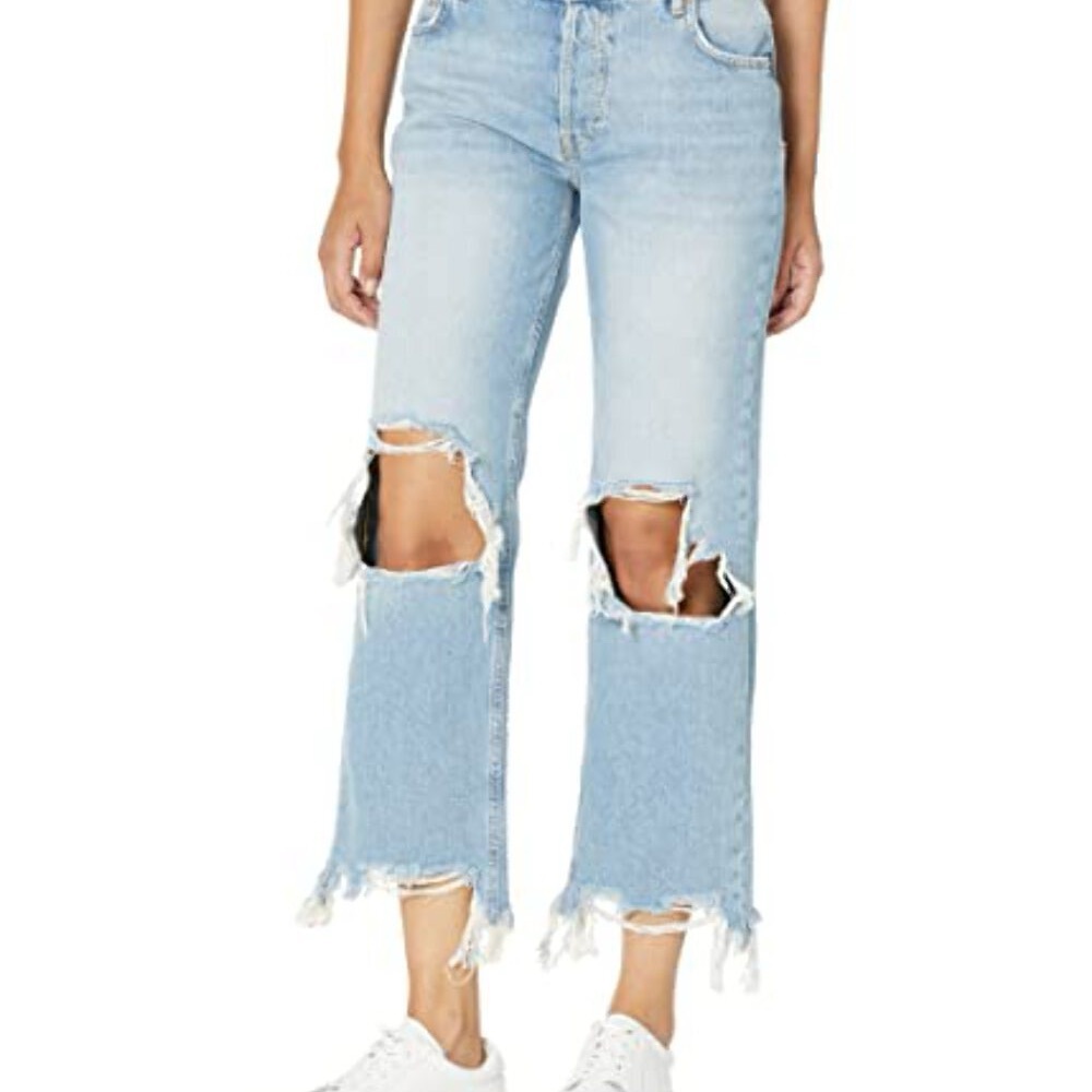 Free People Maggie Mid-Rise Straight Jeans Light Stone 28